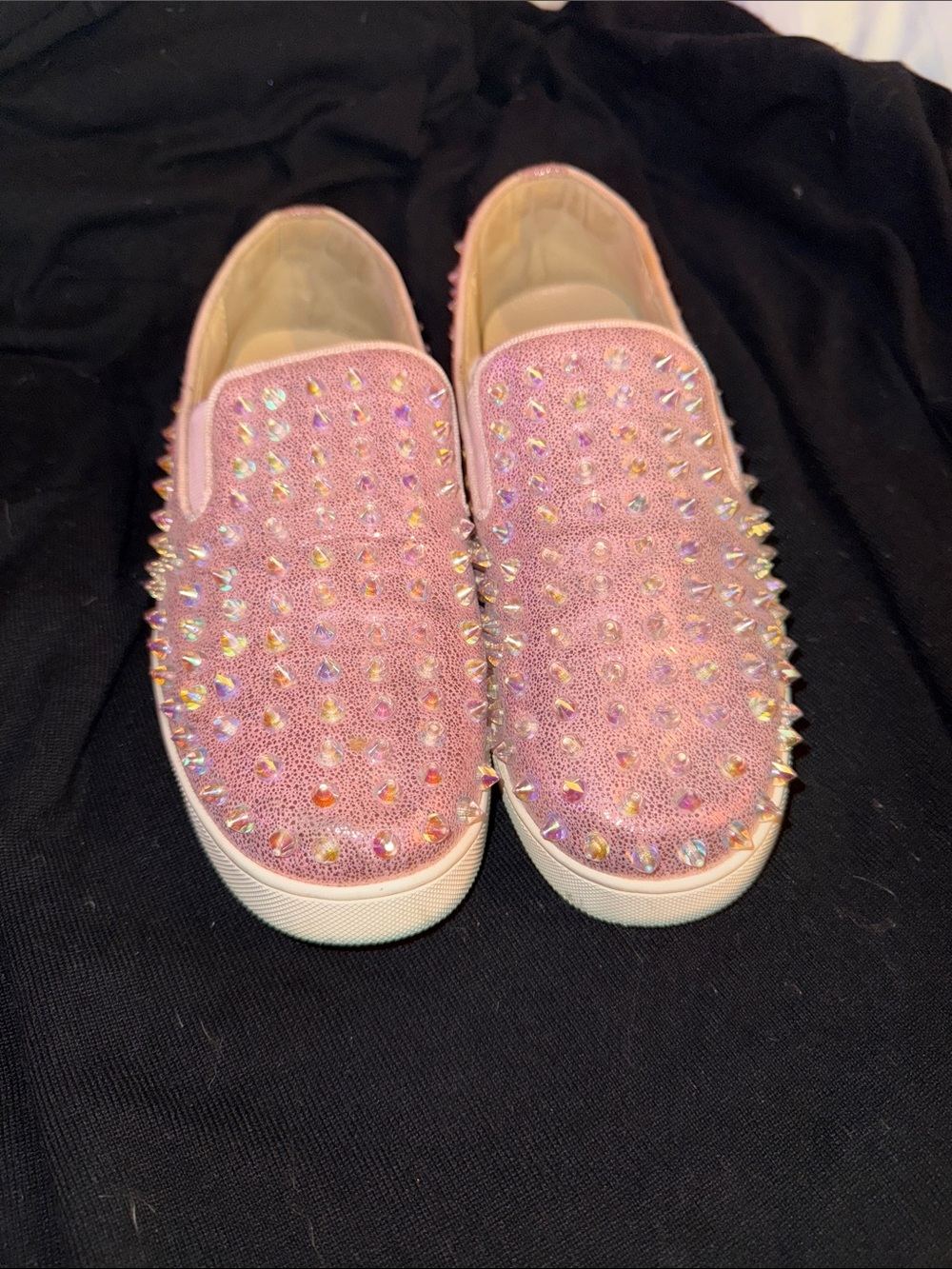 Pink Rhinestone & Spike Slip-On Sneakers